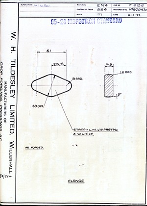 Truck & Bus Division Leyland UK LTD (FKA Leyland Motors) 10805434 Flange WH Tildesley Forging Technical Drawing