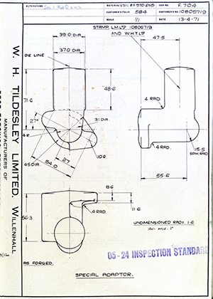 Truck & Bus Division Leyland UK LTD (FKA Leyland Motors) 10805719 Special Adaptor WH Tildesley Forging Technical Drawing