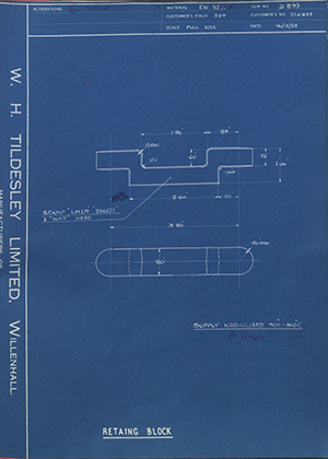 Truck & Bus Division Leyland UK LTD (FKA Leyland Motors) 236633 Retaining Block WH Tildesley Forging Technical Drawing