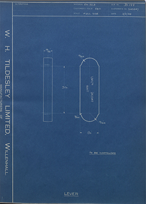 Truck & Bus Division Leyland UK LTD (FKA Leyland Motors) 243347 Lever WH Tildesley Forging Technical Drawing