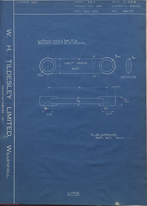 Truck & Bus Division Leyland UK LTD (FKA Leyland Motors) 246274 Link WH Tildesley Forging Technical Drawing