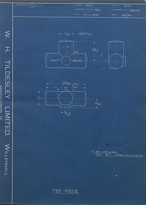 Truck & Bus Division Leyland UK LTD (FKA Leyland Motors) 256457 Tee Piece WH Tildesley Forging Technical Drawing