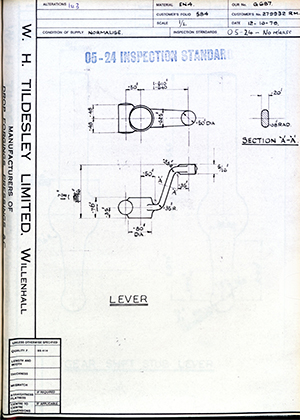 Truck & Bus Division Leyland UK LTD (FKA Leyland Motors) 279932RM Lever WH Tildesley Forging Technical Drawing