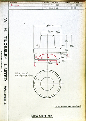 Truck & Bus Division Leyland UK LTD (FKA Leyland Motors) 294769 Cross Shaft End WH Tildesley Forging Technical Drawing