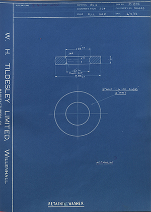 Truck & Bus Division Leyland UK LTD (FKA Leyland Motors) 511653 Retaining Washer WH Tildesley Forging Technical Drawing