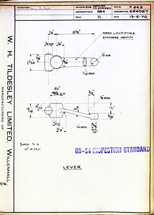 Truck & Bus Division Leyland UK LTD (FKA Leyland Motors) 524027 Lever WH Tildesley Forging Technical Drawing