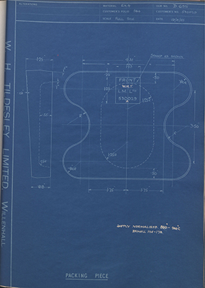 Truck & Bus Division Leyland UK LTD (FKA Leyland Motors) 530029 Packing Piece WH Tildesley Forging Technical Drawing