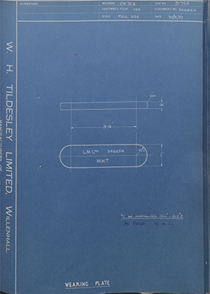 Truck & Bus Division Leyland UK LTD (FKA Leyland Motors) 546654 Wearing Plate WH Tildesley Forging Technical Drawing