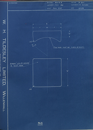 Truck & Bus Division Leyland UK LTD (FKA Leyland Motors) 552437 Pad WH Tildesley Forging Technical Drawing