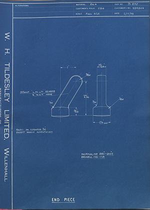 Truck & Bus Division Leyland UK LTD (FKA Leyland Motors) 554844 End Piece WH Tildesley Forging Technical Drawing