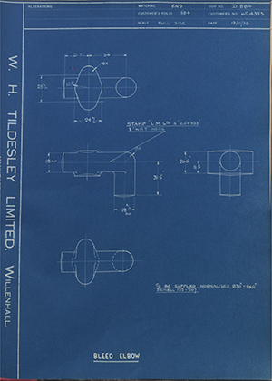 Truck & Bus Division Leyland UK LTD (FKA Leyland Motors) 654323 Bleed Elbow WH Tildesley Forging Technical Drawing