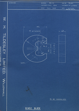 Truck & Bus Division Leyland UK LTD (FKA Leyland Motors) 654842 Hinge Block WH Tildesley Forging Technical Drawing