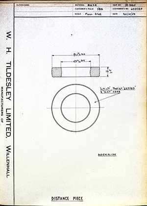 Truck & Bus Division Leyland UK LTD (FKA Leyland Motors) 655589 Distance Piece WH Tildesley Forging Technical Drawing