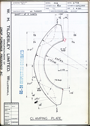 Truck & Bus Division Leyland UK LTD (FKA Leyland Motors) 846030 Clamping Plate WH Tildesley Forging Technical Drawing