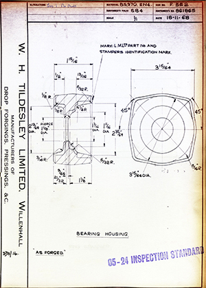 Truck & Bus Division Leyland UK LTD (FKA Leyland Motors) 861865 Bearing Housing WH Tildesley Forging Technical Drawing