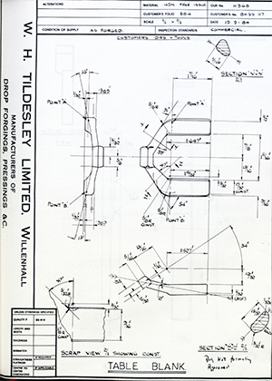 Truck & Bus Division Leyland UK LTD (FKA Leyland Motors) BHSS117 Table Blank WH Tildesley Forging Technical Drawing