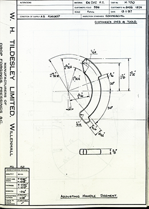 Truck & Bus Division Leyland UK LTD (FKA Leyland Motors) BHSS182A Adjusting Handle Segment WH Tildesley Forging Technical Drawing