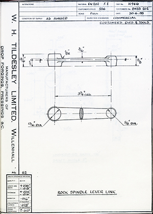 Truck & Bus Division Leyland UK LTD (FKA Leyland Motors) BHSS202 Rock Spindle Lever Link WH Tildesley Forging Technical Drawing