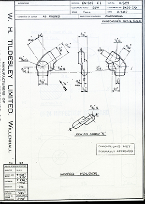 Truck & Bus Division Leyland UK LTD (FKA Leyland Motors) BHSS216 Looper Holder WH Tildesley Forging Technical Drawing