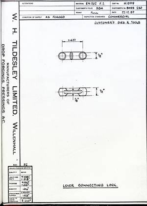 Truck & Bus Division Leyland UK LTD (FKA Leyland Motors) BHSS230 Lever Connecting Link WH Tildesley Forging Technical Drawing