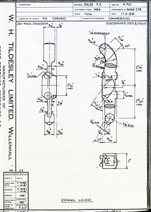 Truck & Bus Division Leyland UK LTD (FKA Leyland Motors) BHSS278 Crank Lever WH Tildesley Forging Technical Drawing