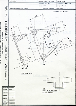 Truck & Bus Division Leyland UK LTD (FKA Leyland Motors) BHSS296  WH Tildesley Forging Technical Drawing