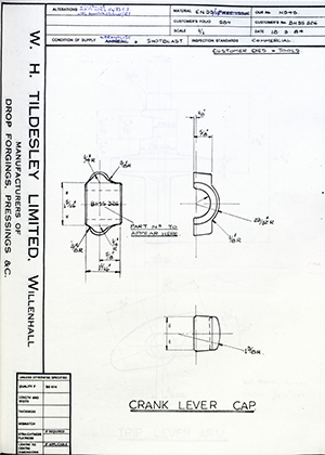 Truck & Bus Division Leyland UK LTD (FKA Leyland Motors) BHSS326 Crank Lever Cap WH Tildesley Forging Technical Drawing