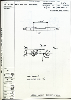 Truck & Bus Division Leyland UK LTD (FKA Leyland Motors) BHSS332 Needle Segment Connector Link WH Tildesley Forging Technical Drawing