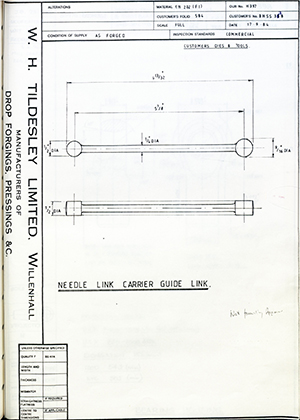 Truck & Bus Division Leyland UK LTD (FKA Leyland Motors) BHSS338 Needle Link Carrier Guide Link WH Tildesley Forging Technical Drawing