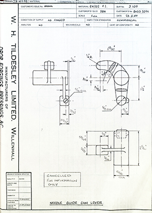 Truck & Bus Division Leyland UK LTD (FKA Leyland Motors) BHSS339A Needle Guide Cam Lever WH Tildesley Forging Technical Drawing