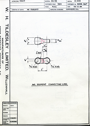 Truck & Bus Division Leyland UK LTD (FKA Leyland Motors) BHSS347 AWL Segment Connecting Link WH Tildesley Forging Technical Drawing