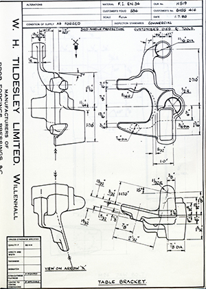 Truck & Bus Division Leyland UK LTD (FKA Leyland Motors) BHSS414 Table Bracket WH Tildesley Forging Technical Drawing