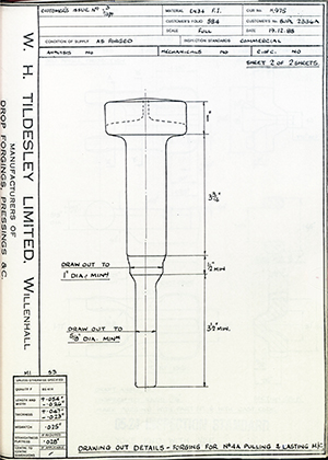 Truck & Bus Division Leyland UK LTD (FKA Leyland Motors) BUPL2336A  WH Tildesley Forging Technical Drawing