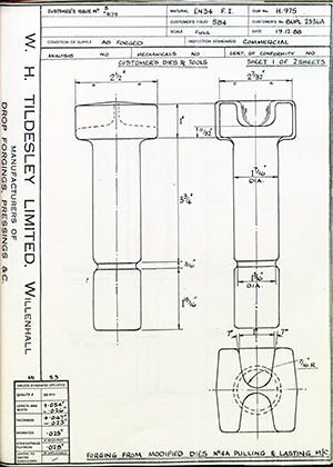 Truck & Bus Division Leyland UK LTD (FKA Leyland Motors) BUPL2336A  WH Tildesley Forging Technical Drawing