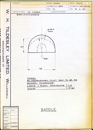 Truck & Bus Division Leyland UK LTD (FKA Leyland Motors) NAK8058 Saddle WH Tildesley Forging Technical Drawing