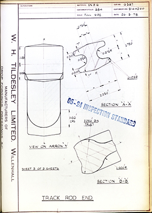 Truck & Bus Division Leyland UK LTD (FKA Leyland Motors) S14260 Track Rod End WH Tildesley Forging Technical Drawing