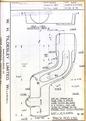 Truck & Bus Division Leyland UK LTD (FKA Leyland Motors) S144260 Track Rod End WH Tildesley Forging Technical Drawing