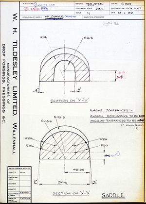 Truck & Bus Division Leyland UK LTD (FKA Leyland Motors) UCK1017 Saddle WH Tildesley Forging Technical Drawing