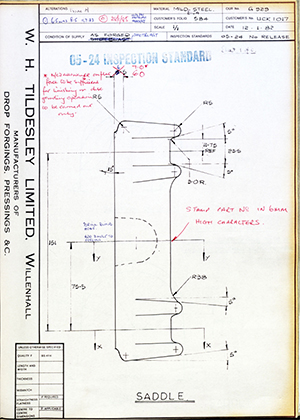 Truck & Bus Division Leyland UK LTD (FKA Leyland Motors) UCK1017 Saddle WH Tildesley Forging Technical Drawing