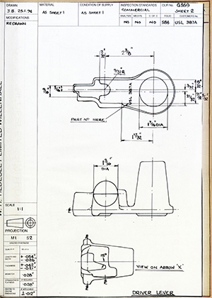 Truck & Bus Division Leyland UK LTD (FKA Leyland Motors) USL387A Driver Lever WH Tildesley Forging Technical Drawing