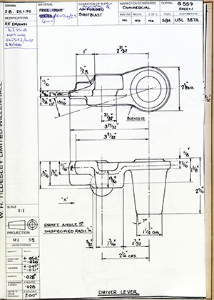 Truck & Bus Division Leyland UK LTD (FKA Leyland Motors) USL387A Driving Lever WH Tildesley Forging Technical Drawing