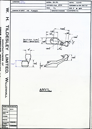 Truck & Bus Division Leyland UK LTD (FKA Leyland Motors) USL527Z Anvil WH Tildesley Forging Technical Drawing