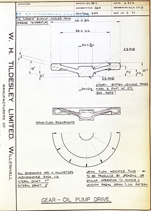 Truck & Bus Division Leyland UK LTD (FKA Leyland Motors) WCK003 Gear - Oil Pump Drive WH Tildesley Forging Technical Drawing