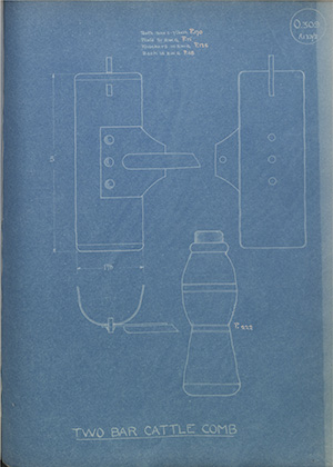 Two Bar Cattle Comb WH Tildesley Forging Technical Drawing