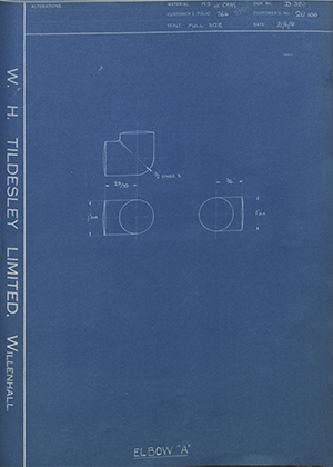 Uni-gun Lubricating Equipment LTD 2U106 Elbow 'A' WH Tildesley Forging Technical Drawing