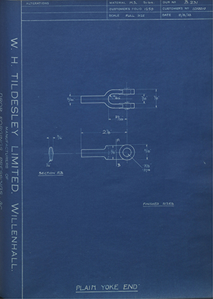 Vauxhall Motors LTD 1010010 Plain Yoke End WH Tildesley Forging Technical Drawing