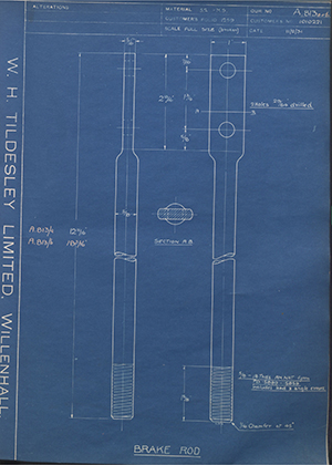 Vauxhall Motors LTD 1010221 Brake Rod WH Tildesley Forging Technical Drawing