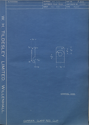 Vauxhall Motors LTD 1010801 Carrier Clamp Rod Clip WH Tildesley Forging Technical Drawing