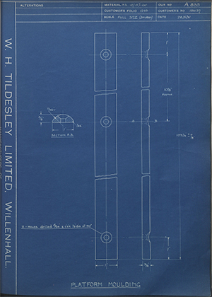 Vauxhall Motors LTD 1011137 Platform Moulding WH Tildesley Forging Technical Drawing