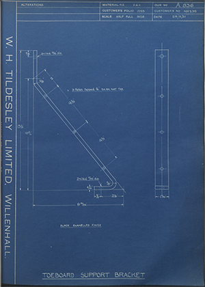 Vauxhall Motors LTD 1011235 Toeboard Support Bracket WH Tildesley Forging Technical Drawing